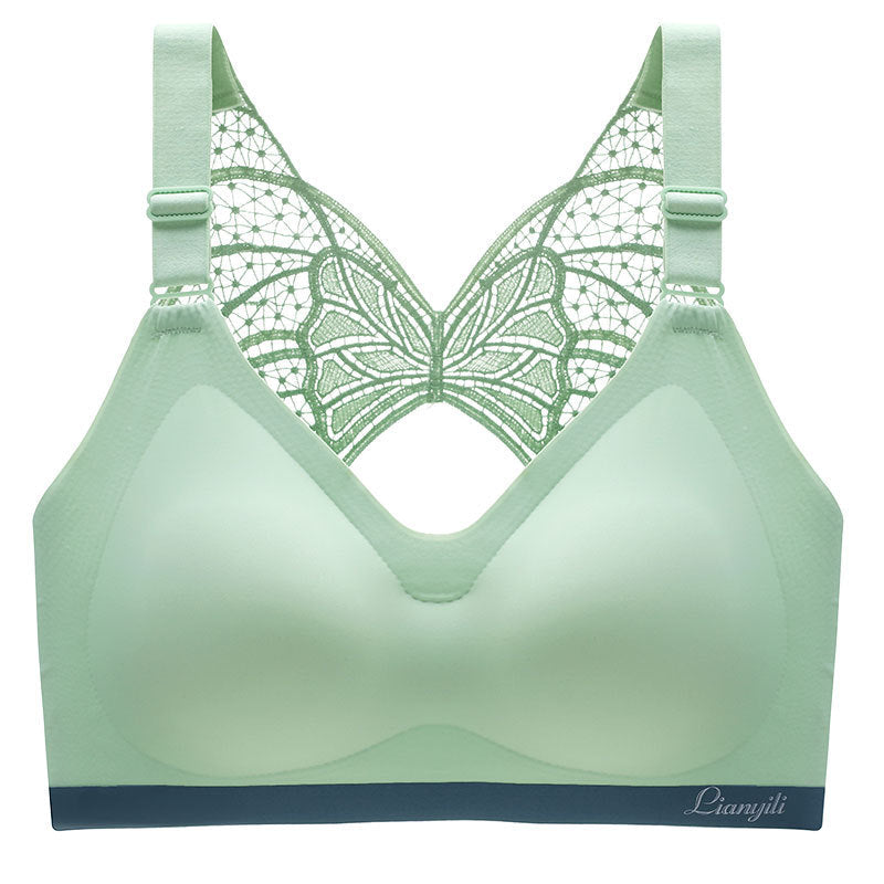 Soutien-gorge brassière sans armature dos papillon avec guipure et strass pour femme - Antial