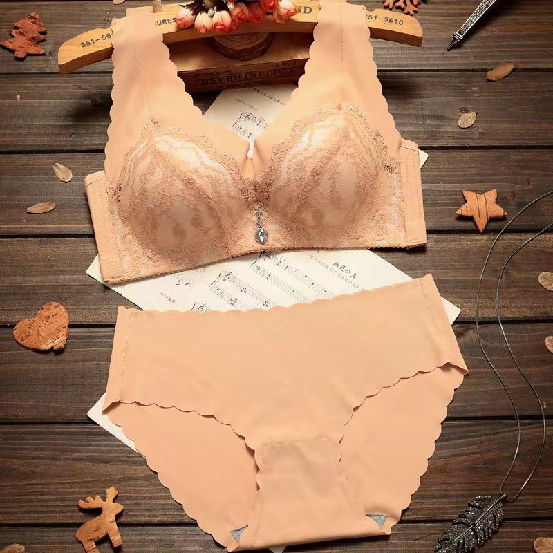 Ensemble soutien-gorge brassière sans armatures à bretelles larges et slip assorti pour femme - Kakawi (Ensemble)
