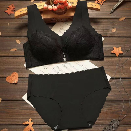 Ensemble soutien-gorge brassière sans armatures à bretelles larges et slip assorti pour femme - Kakawi (Ensemble)