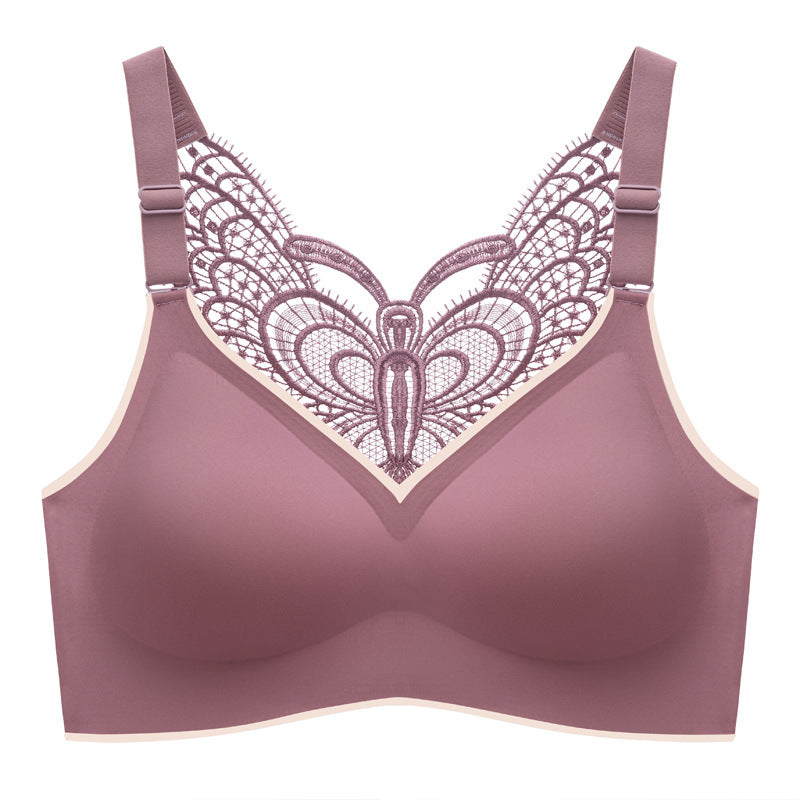 Soutien-gorge brassière sans armatures dos papillon avec guipure et strass pour femme - Charmal