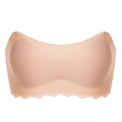 Soutien-gorge bandeau sans bretelles Lancy beige présenté seul, avec bonnets lisses