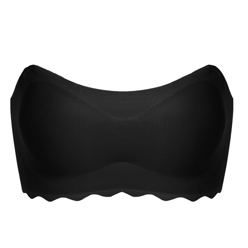 Soutien-gorge bandeau sans bretelles Lancy noir présenté seul, avec bonnets lisses