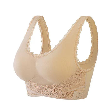 Soutien-gorge brassière Icône beige à maintien croisé et bande de dentelle